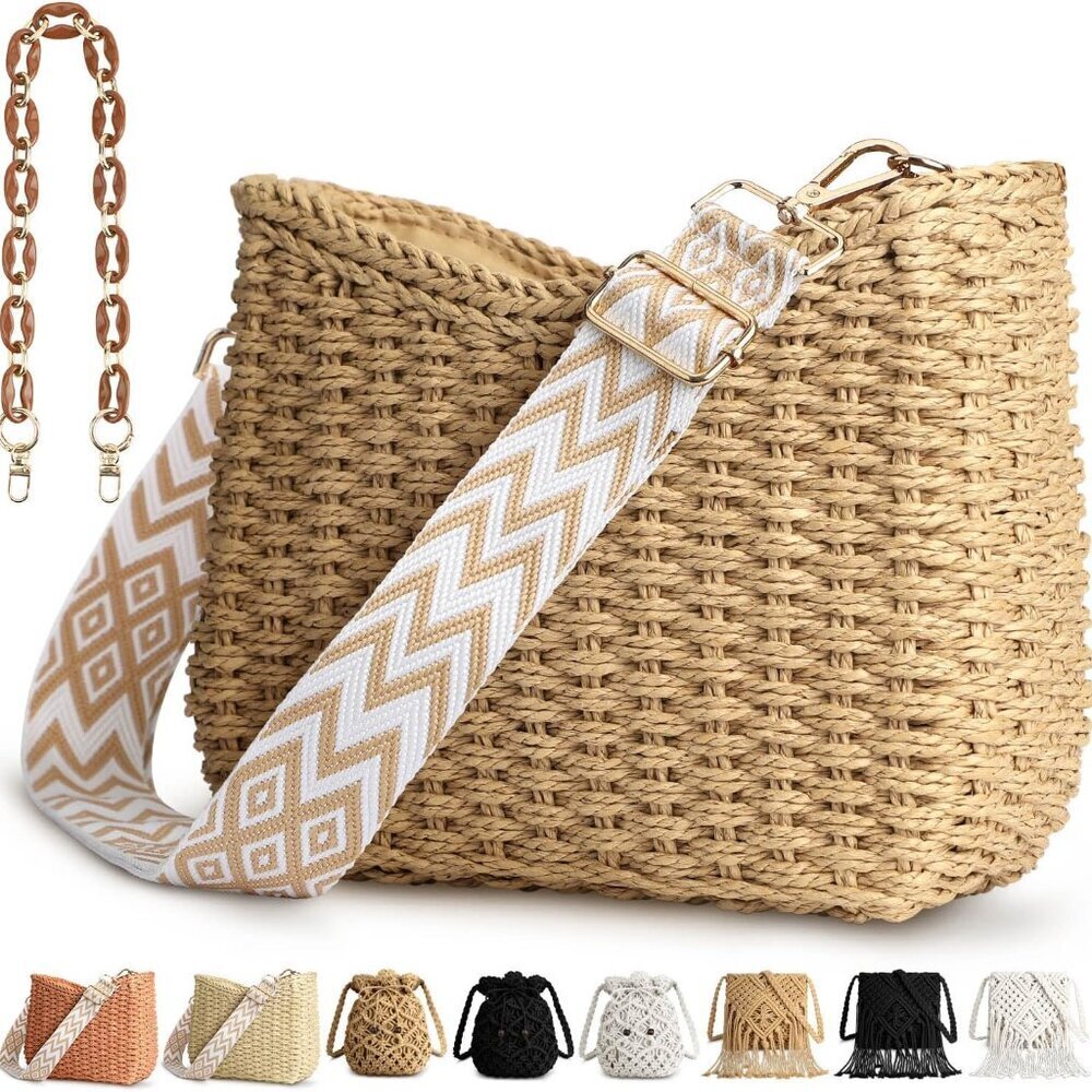 Straw Handbags Purses Crossbody Pocketbook Bag Casual Woven Beach Bags Summer Ho